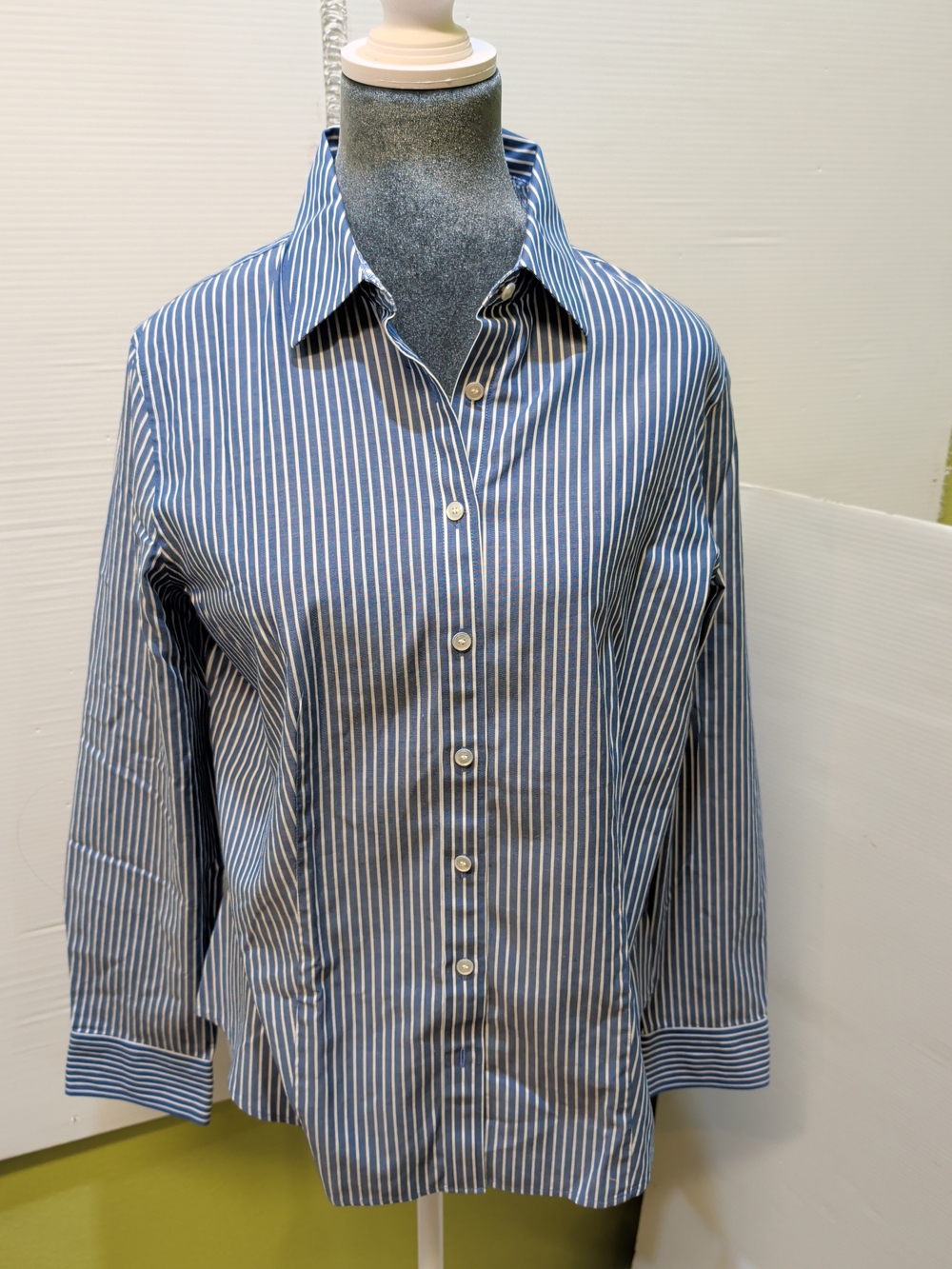 0909 Talbots Blue and White Stripe Button-Down Shirt